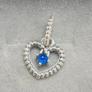 Pandora September Sea Blue Beaded Heart Dangle Charm